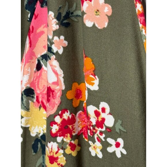 Derek Heart Floral Faux Wrap Dress Green Pink Short Sleeve 2X - Picture 6 of 11
